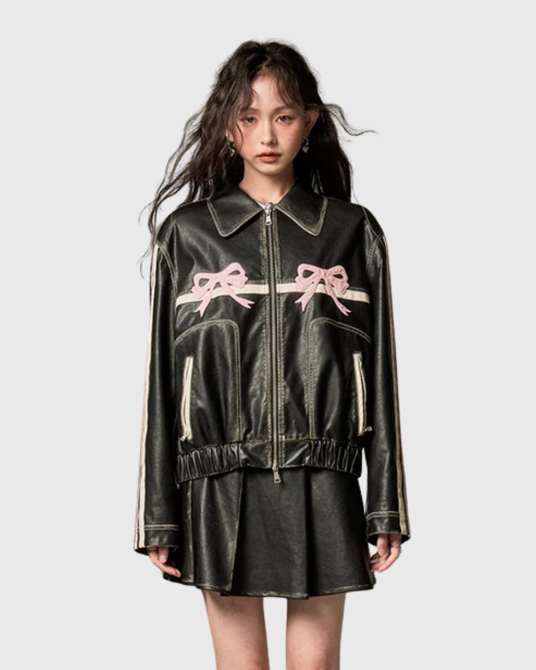 Bowknot Leather Jacket