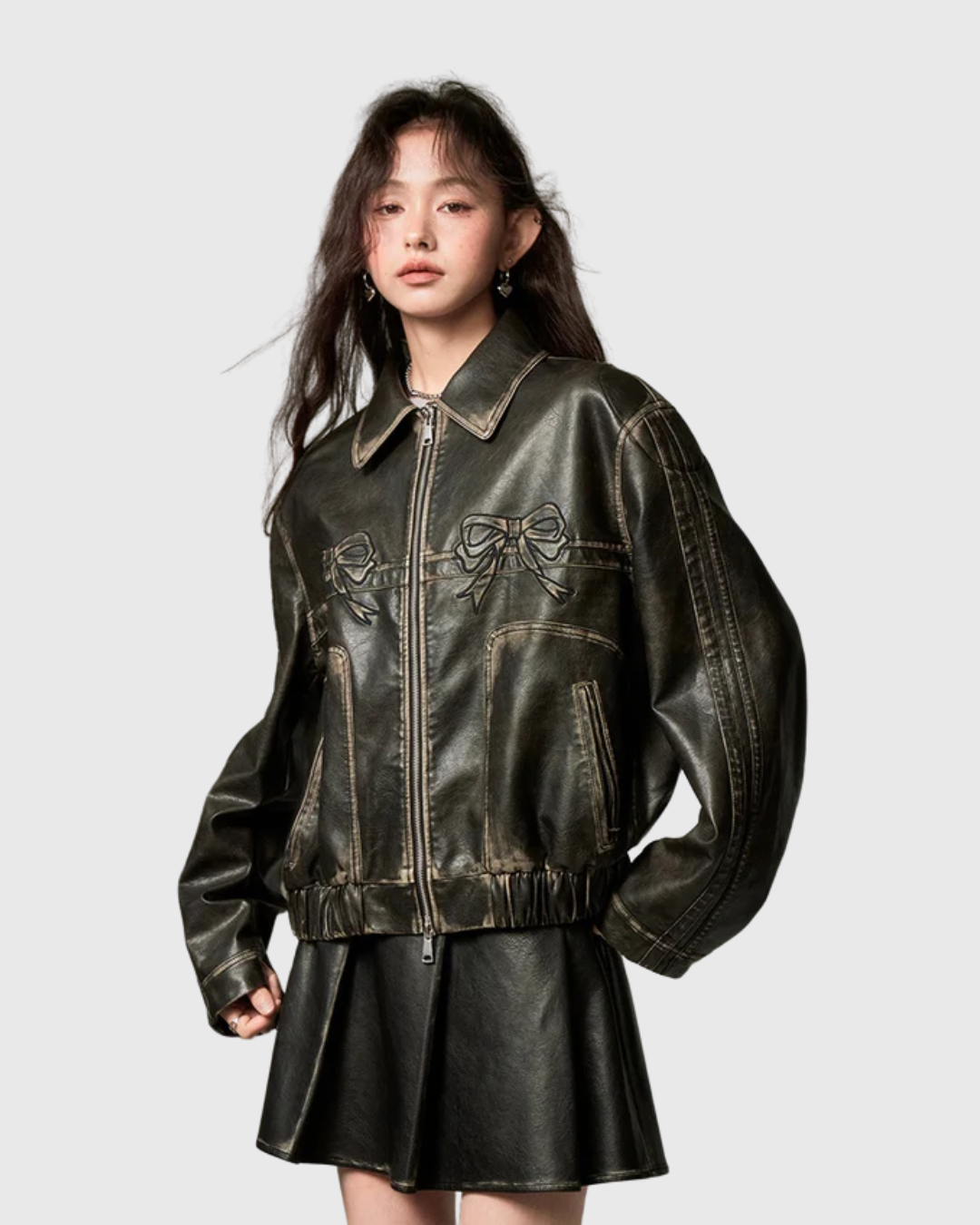 Bowknot Leather Jacket