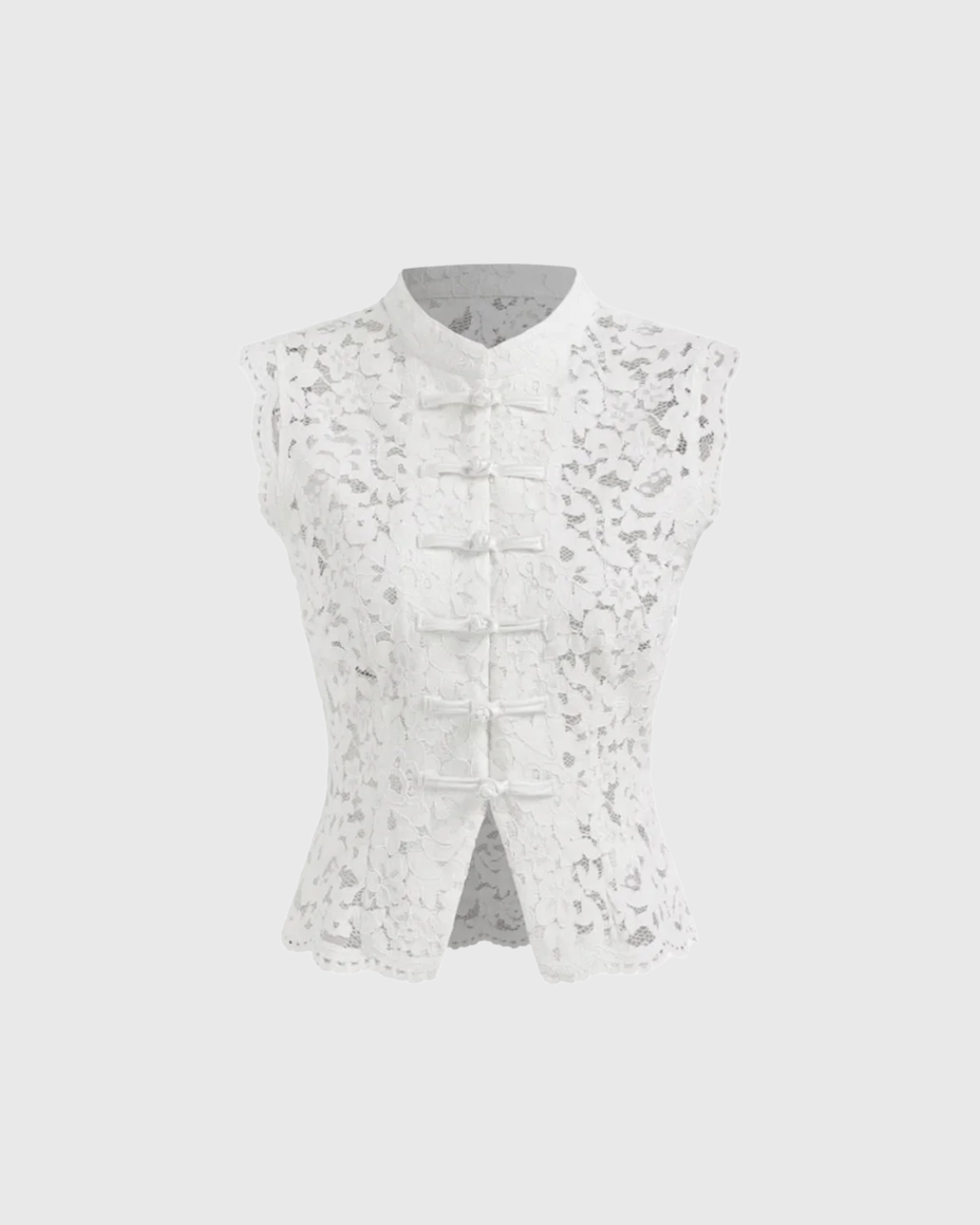 Mandarin Collar Guipure Split Tank Top