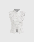 Mandarin Collar Guipure Split Tank Top