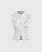 Mandarin Collar Guipure Split Tank Top