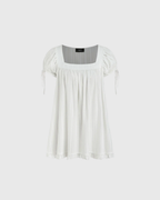Square Neck Ruffle Knotted Short Sleeve Blouse