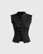 Mandarin Collar Guipure Split Tank Top