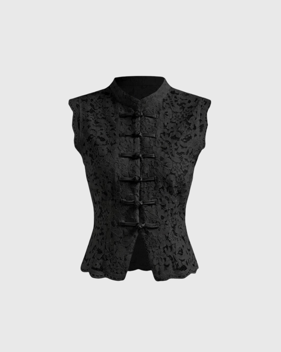 Mandarin Collar Guipure Split Tank Top