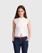 Mandarin Collar Guipure Split Tank Top