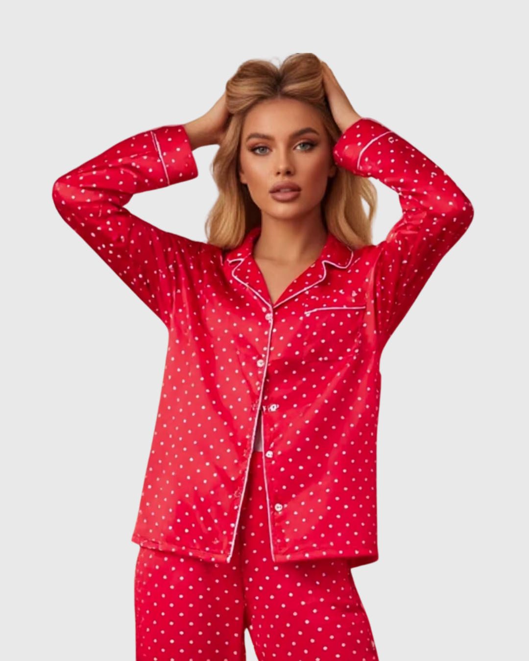 Polka Lapel Pajama Set