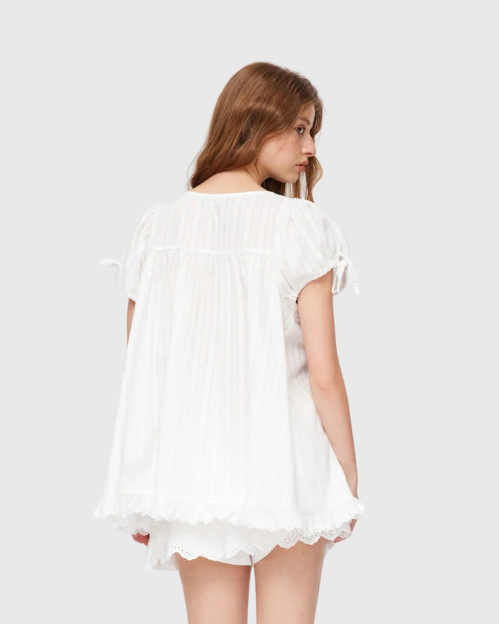 Square Neck Ruffle Knotted Short Sleeve Blouse