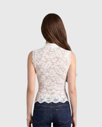 Mandarin Collar Guipure Split Tank Top