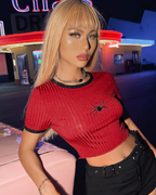Cherry Spider Embroidery Baby Tee