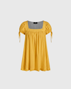 Square Neck Ruffle Knotted Short Sleeve Blouse