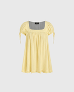 Square Neck Ruffle Knotted Short Sleeve Blouse